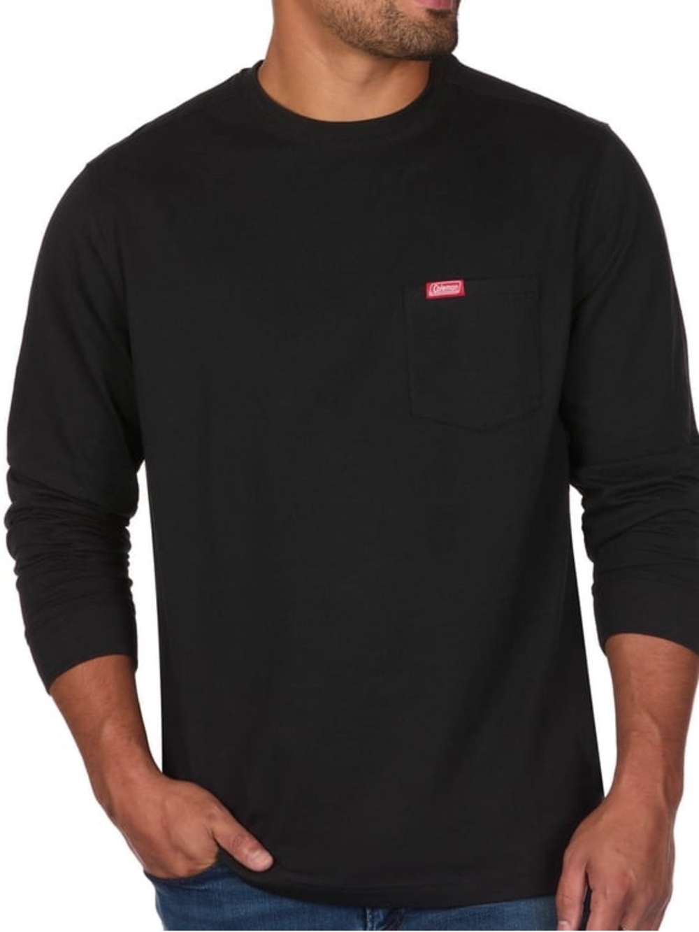 Coleman Black Long-Sleeve Pocket Tee with Red Logo
